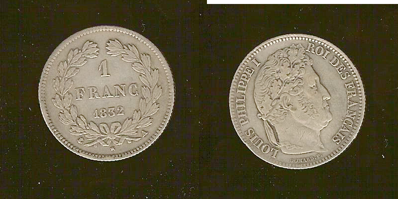 1 franc Louis-Philippe, couronne de chêne 1832 Paris TTB+ à SUP